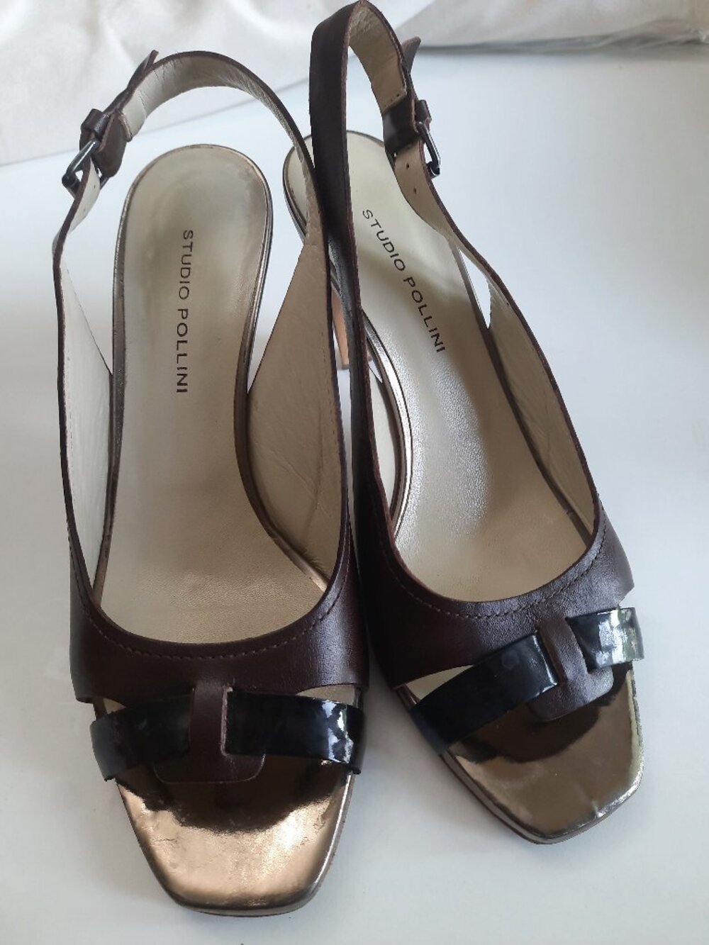 Studio Pollini Italian Leather Slingback Wooden Heel Pumps Size 40